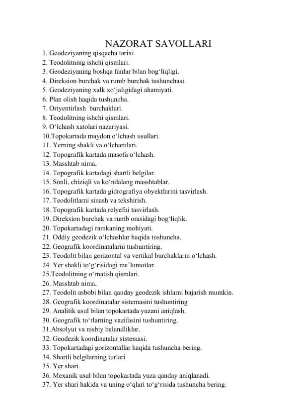 Geodeziya va topografik kartografiya