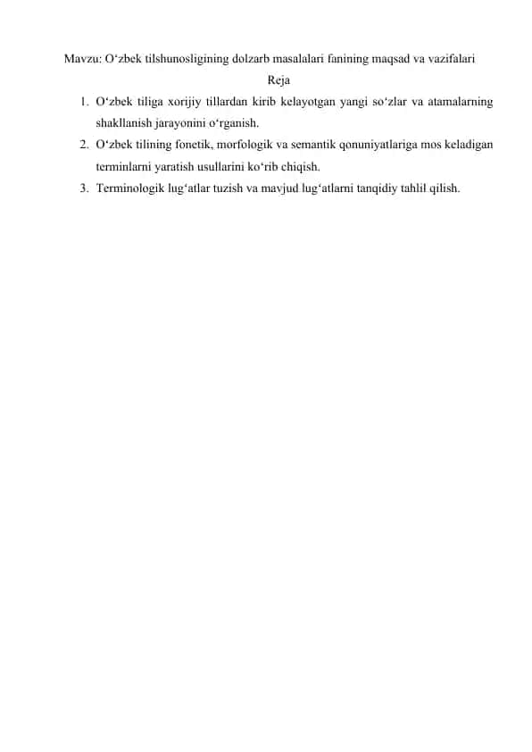O'zbek tilshunosligining dolzarb masalalari