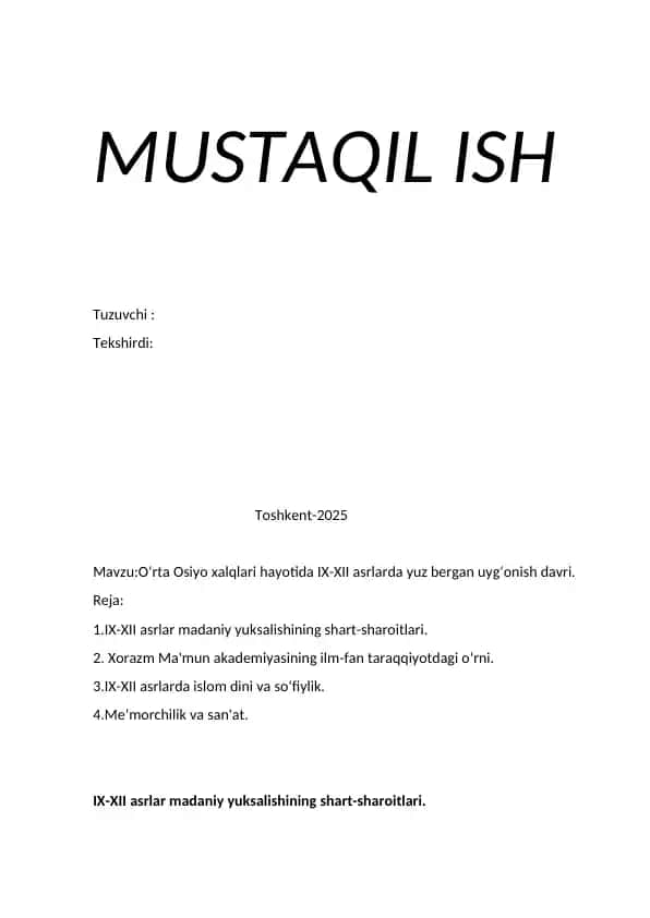 O‘rta Osiyo xalqlari hayotida IX-XII asrlarda yuz bergan uyg‘onish davri.