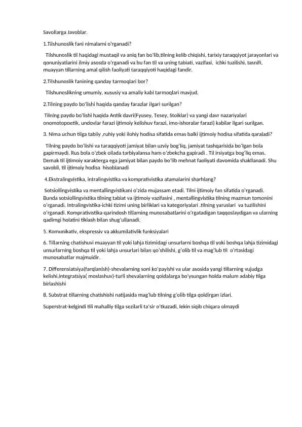 Tilshunoslik fanining asoslar, nazariyasi va metodikasi