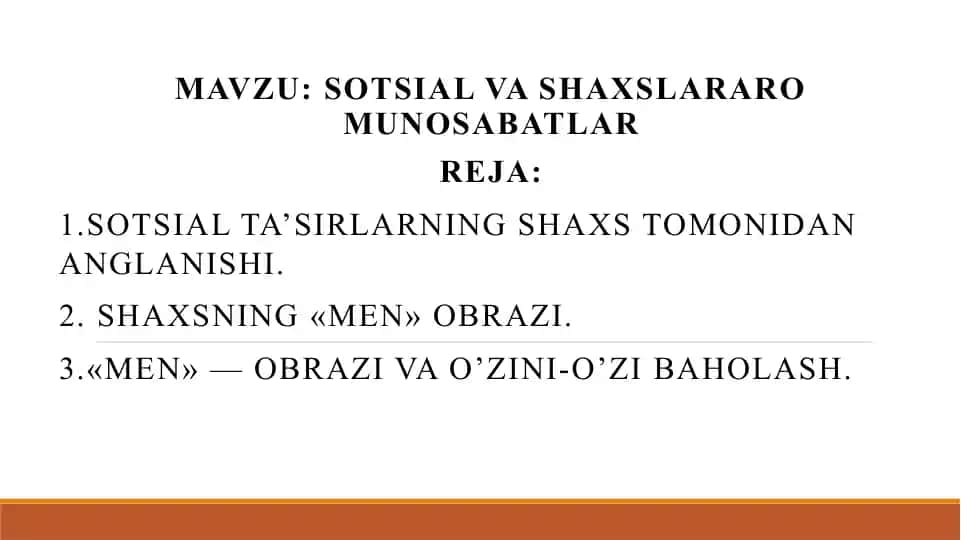 Sotsial va shaxslararo munosabatlar
