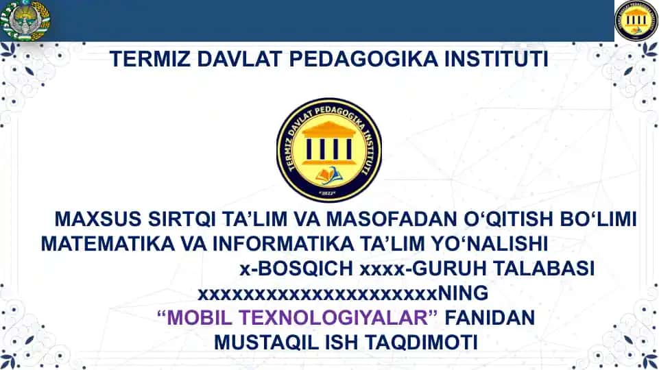 MOBIL TEXNOLOGIYALARNING TEXNIK TA’MINOTI TURLARI