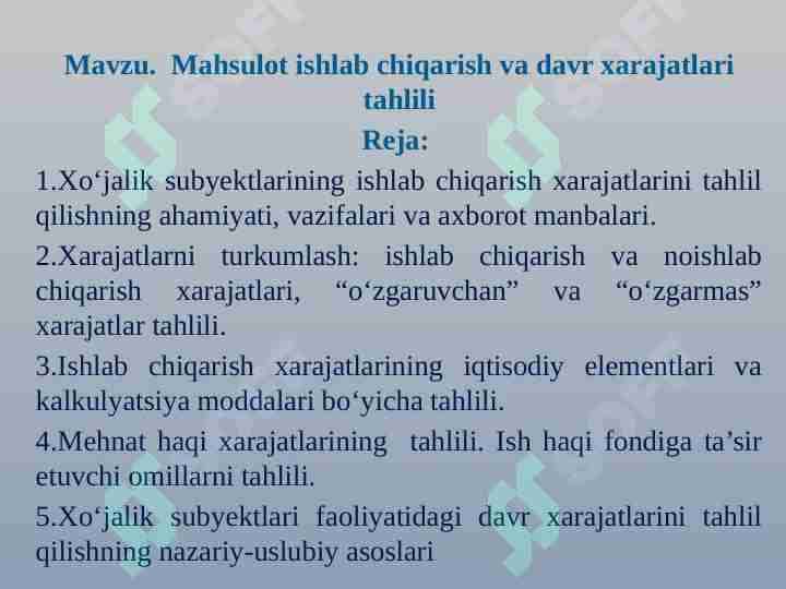 Mahsulot ishlab chiqarish va davr xarajatlari tahlili