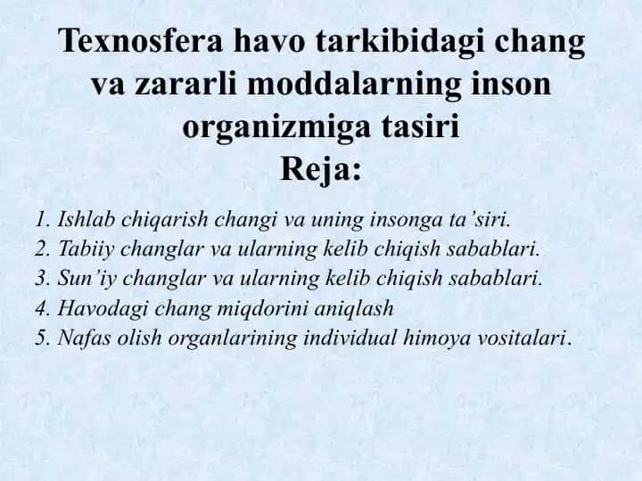 Changlar va zararli moddalarning tarkibi