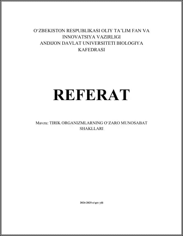 Simbiotik munosabatlar haqida referat
