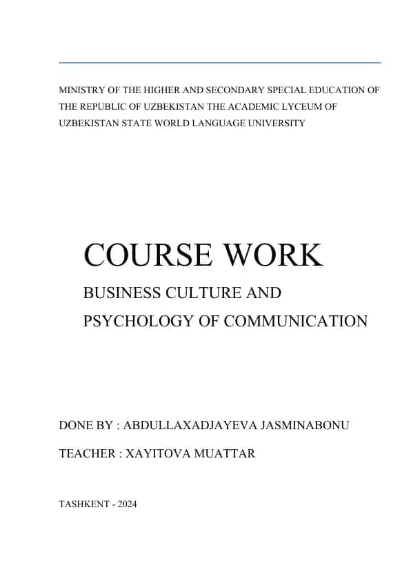 Kurs ishlari: Business Culture and Psychology of Communication