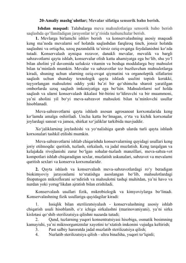 Mevalar sifatiga sensorik baho berish