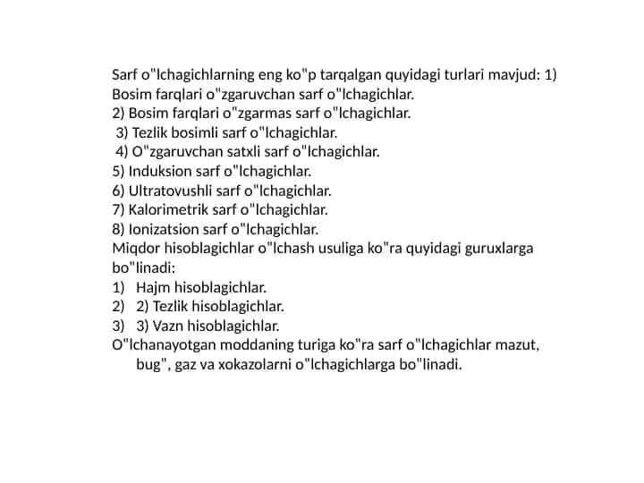 Sarfo‟lchagichlar va Miqdor Hisoblagichlar
