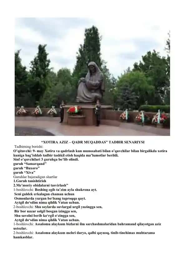 "Xotira Aziz - Qadr Muqaddas" Tadbir Senariysi
