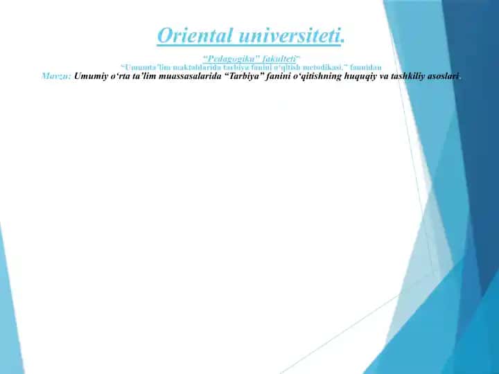 Umumiy o‘rta ta’lim muassasalarida “Tarbiya” fanini o‘qitishning huquqiy va tashkiliy asosla