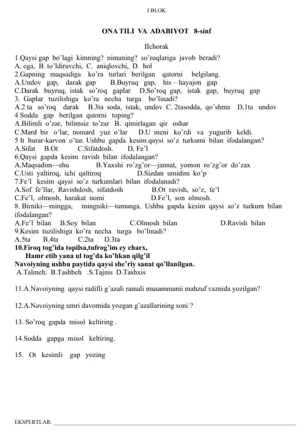 ONA TILI VA ADABIYOT 8-sinf