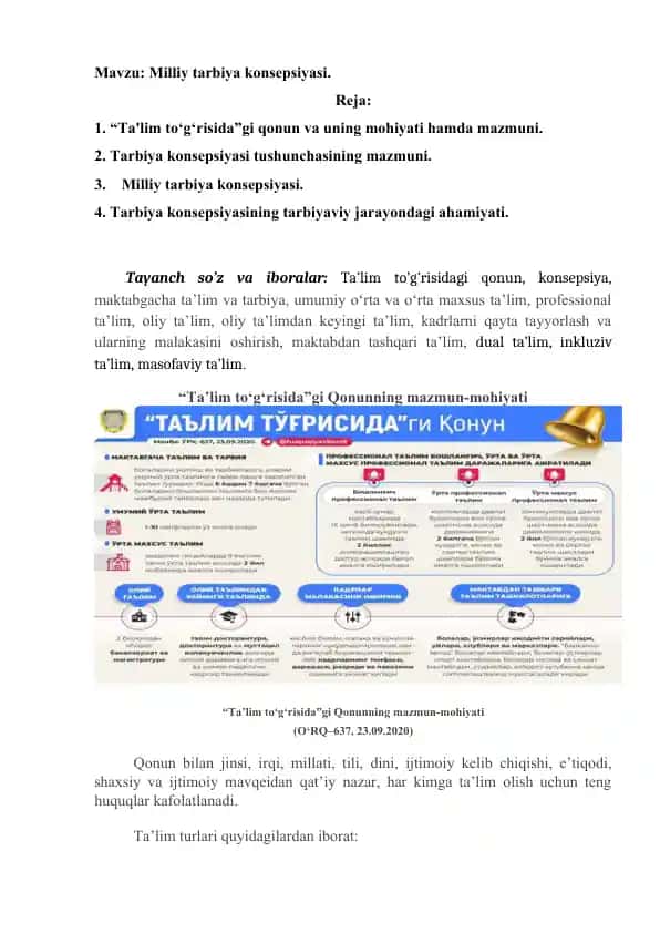 "Milliy tarbiya konsepsiyasi"