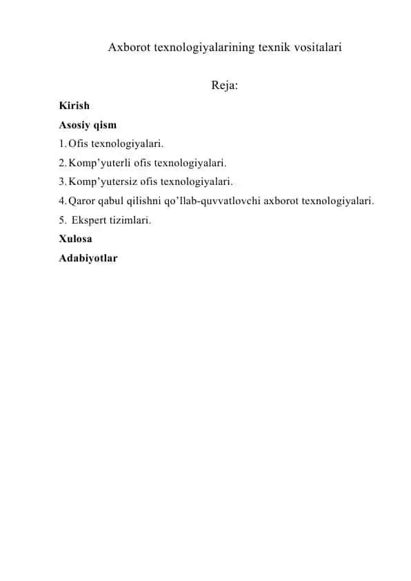 Axborot texnologiyalarining texnik vositalari
