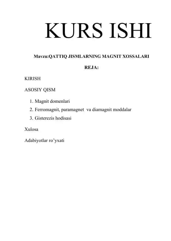 QATTIQ JISMLARNING MAGNIT XOSSALARI