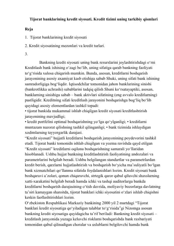 Kredit siyosati