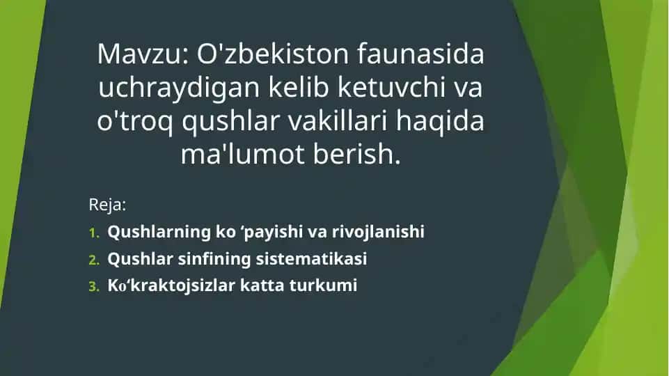 Qushlar haqida ma'lumotlar
