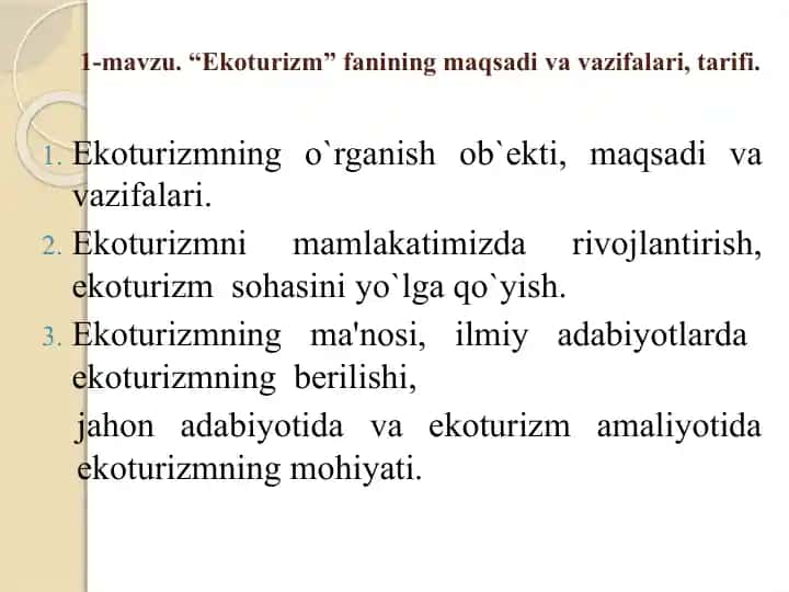 Ekoturizm haqida ma'lumot