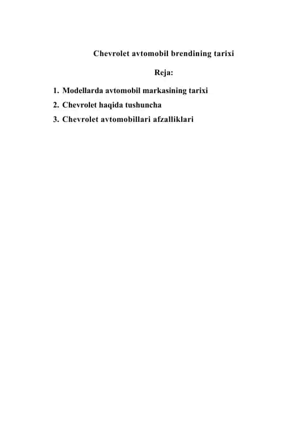 Chevrolet avtomobil brendining tarixi