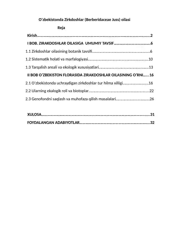Zirkdoshlar (Berberidaceae Juss) oilasi