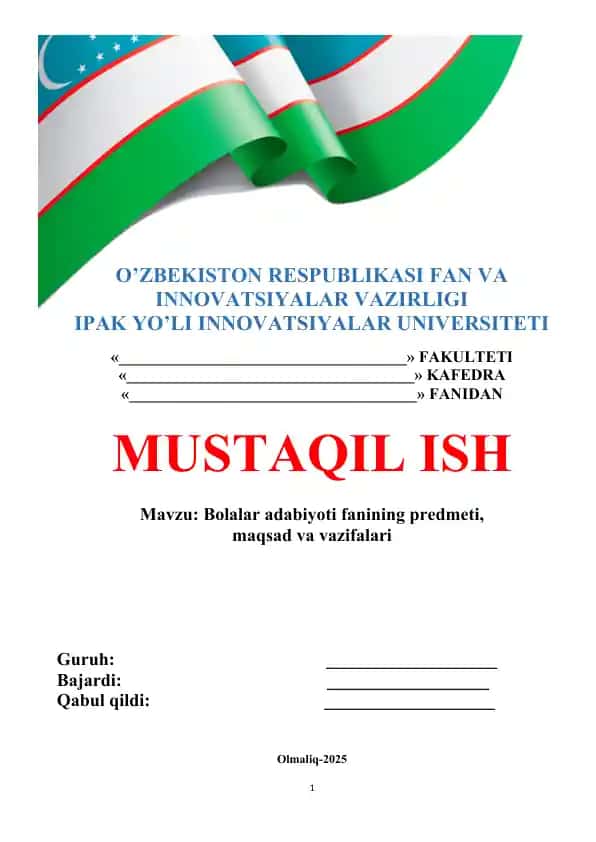 Bolalar adabiyoti fanining predmeti, maqsad va vazifalari