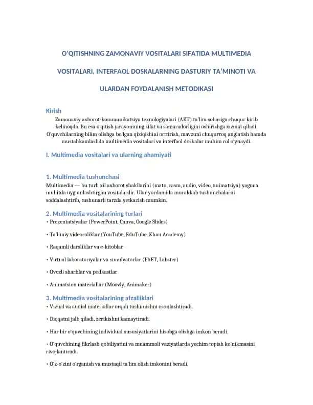 Multimedia vositalari va ularning ahamiyati