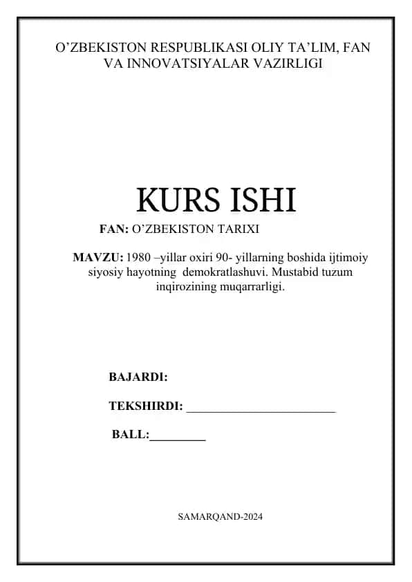 O'zbekiston tarixi, 1980 –yillar oxiri 90- yillarning boshida ijtimoiy siyosiy hayotning demokratlashuvi