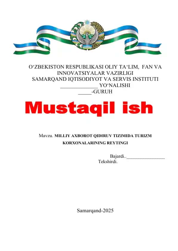 Turizm korxonalarining reytingini shakllantirish