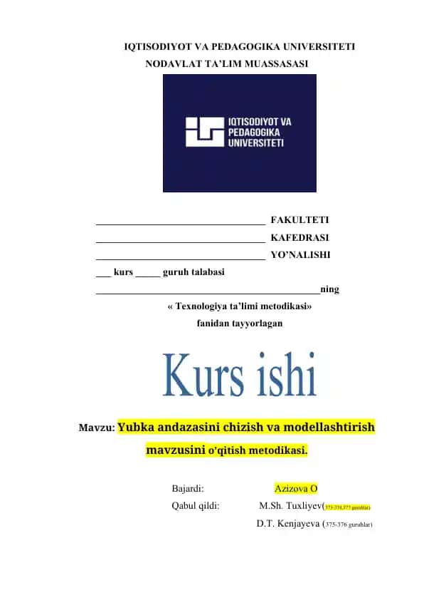 Yubka andazasini chizish va modellashtirish mavzusini o’qitish metodikasi