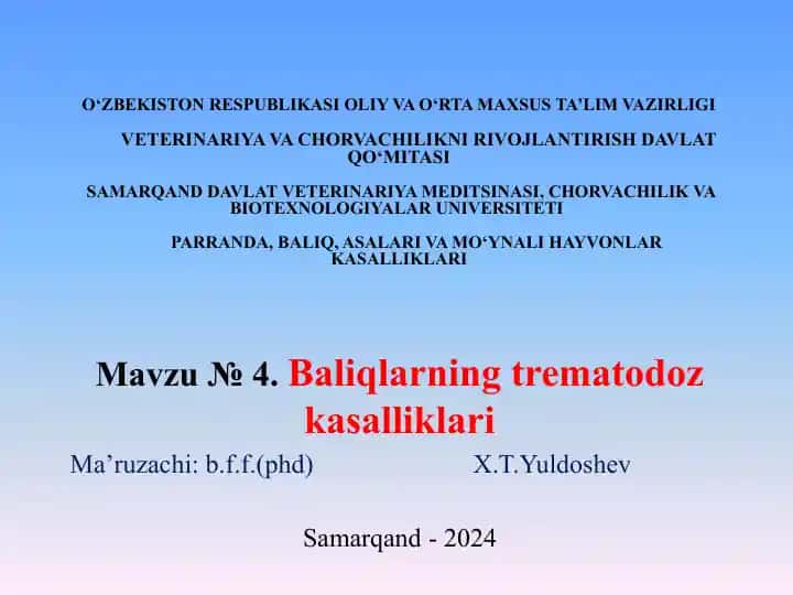 Baliqlarning trematodoz kasalliklari