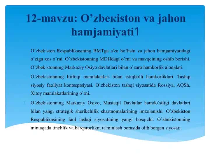 O'zbekiston va jahon hamjamiyati
