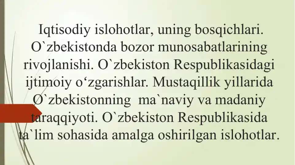 Oʻzbekiston iqtisodiy islohotlari va bozor munosabatlari rivojlanishi