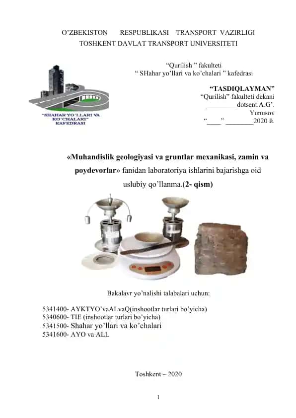 Fаnning laboratoriya ishlarini bajarishga oid uslubiy qo'llanma