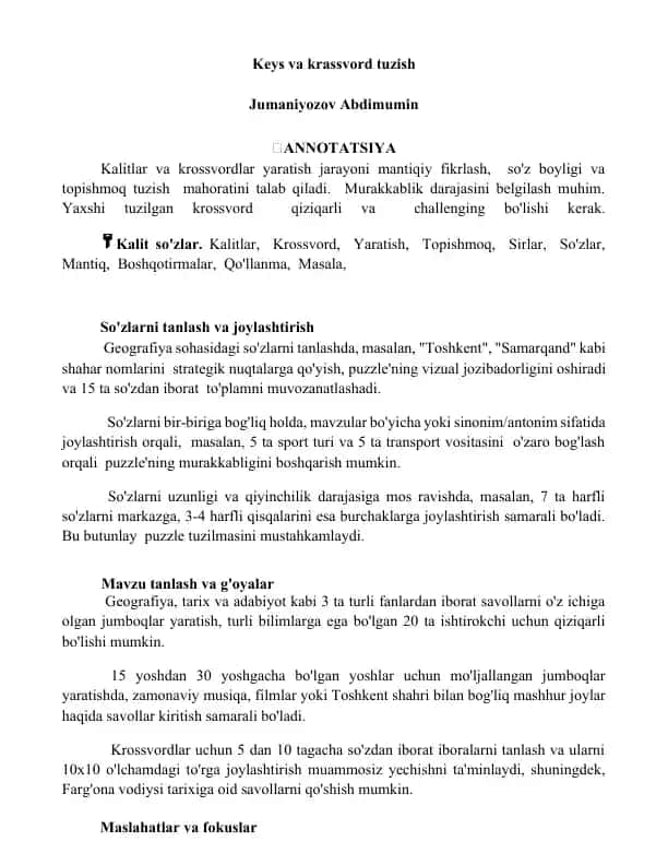 Krossvordlar yaratish