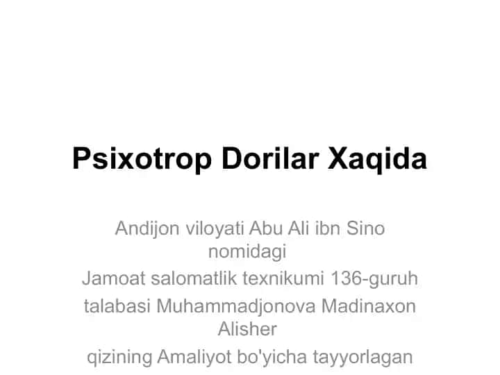 Psixotrop Dorilar Xaqida
