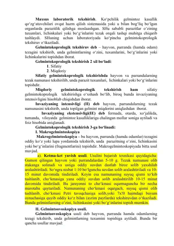 Laboratoriyada Gelmintokoprologik Tekshirish