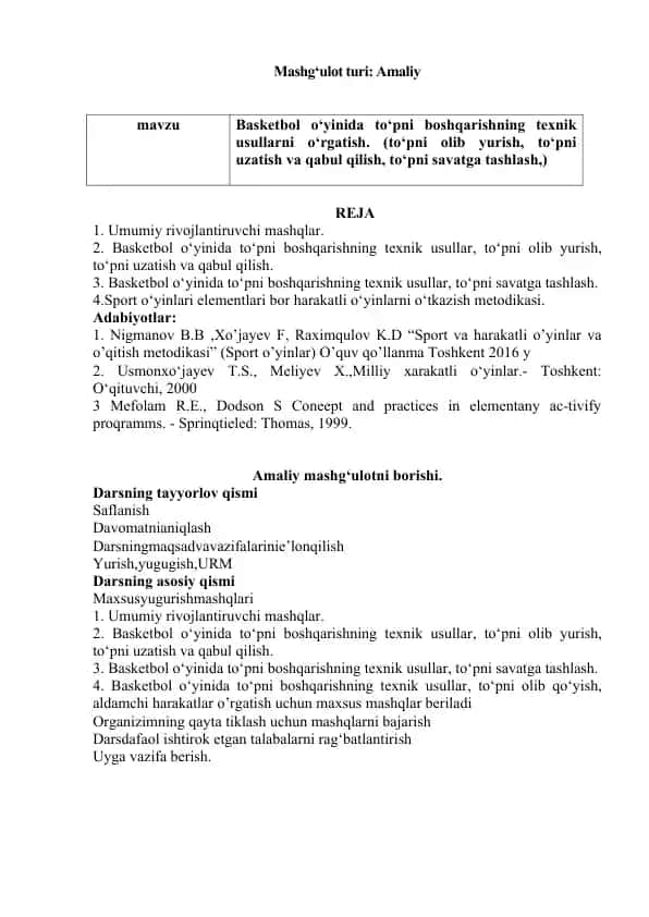 Basketbol o‘yinida to‘pni boshqarishning texnik usullar