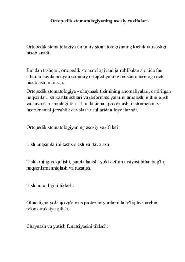Ortopedik Stomatologiya