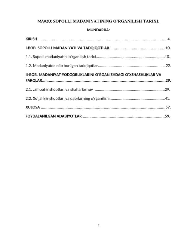 SOPOLLI MADANIYATINING O’RGANILISH TARIXI