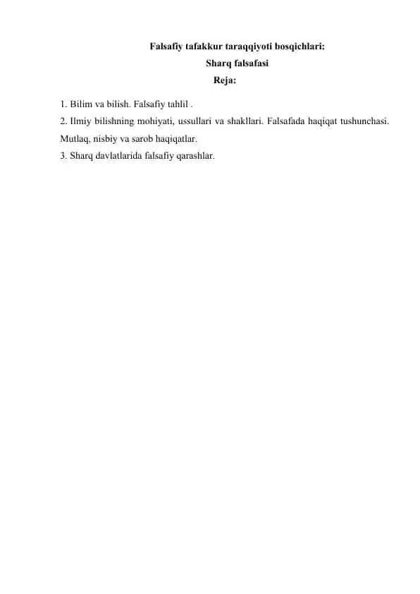 Qadimgi Sharqda Falsafiy Tafakkur