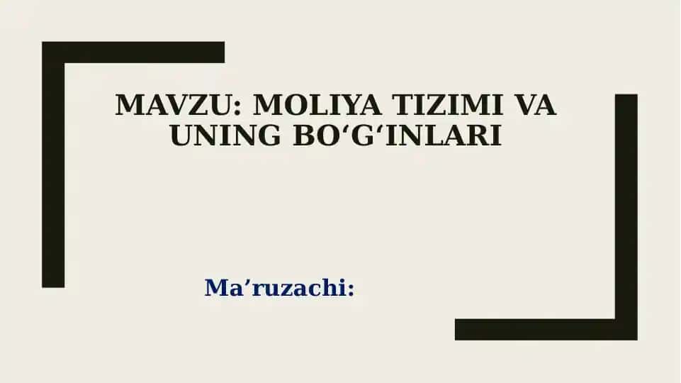 Moliya tizimi va uning bo‘g‘inlari