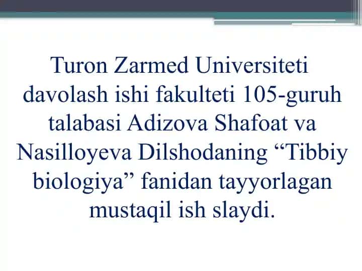 Tibbiy biologiya fanidan mustaqil ishlaydi