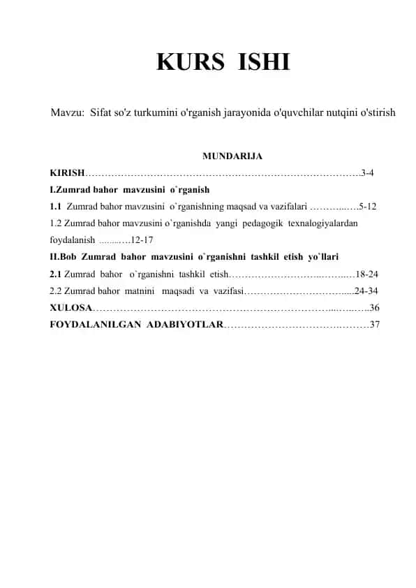 Sifat so'z turkumini o'rganish jarayonida o'quvchilar nutqini o'stirish