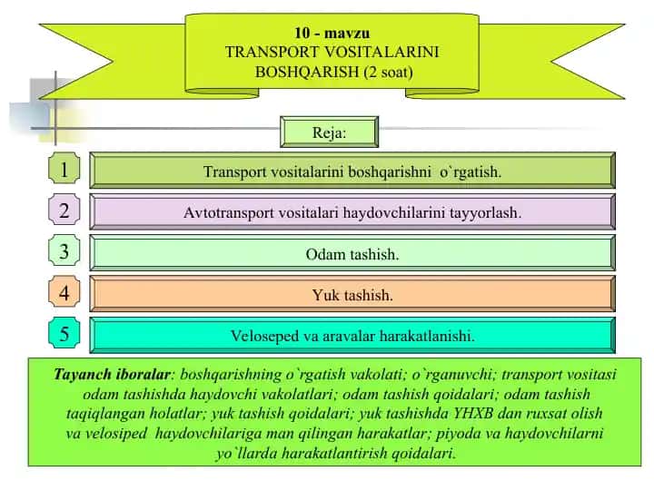 Transport vositalarini boshqarish