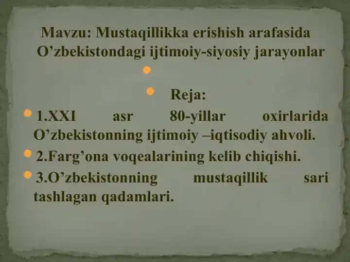 O'zbekistonning ijtimoiy-iqtisodiy jarayonlari