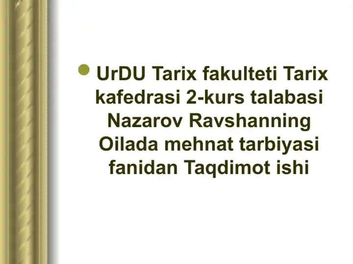 Oilada Mehnat Tarbiyasi