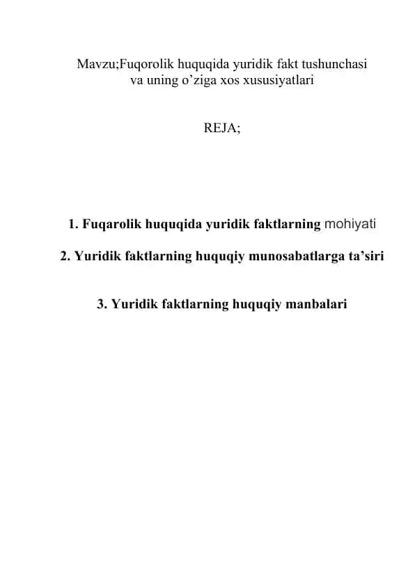 Fuqorolik huquqida yuridik fakt tushunchasi
