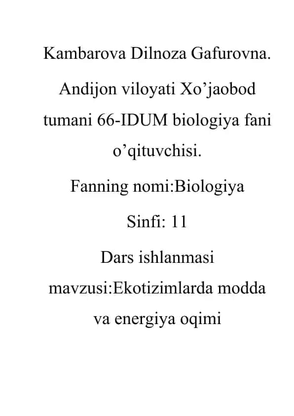 Biologiya dars ishlanmasi