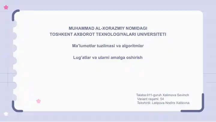 Lug'atlar va ularni amalga oshirish