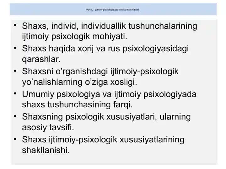Ijtimoiy psixologiyada shaxs muammosi