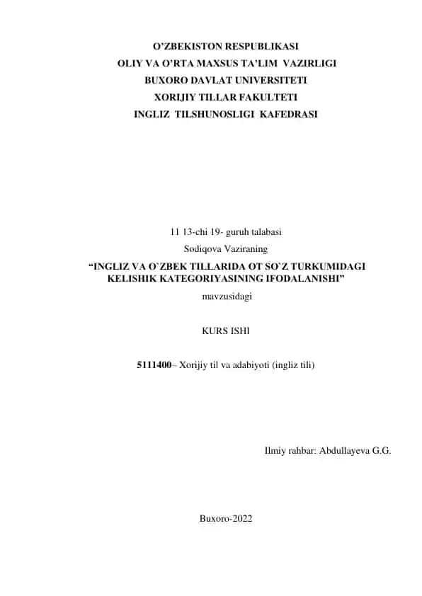 KURS ISHI 5111400– Xorijiy til va adabiyoti (ingliz tili)
